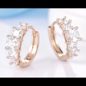 Gold Filled Princess Cut Clear Crystal Round Hoop Earrings